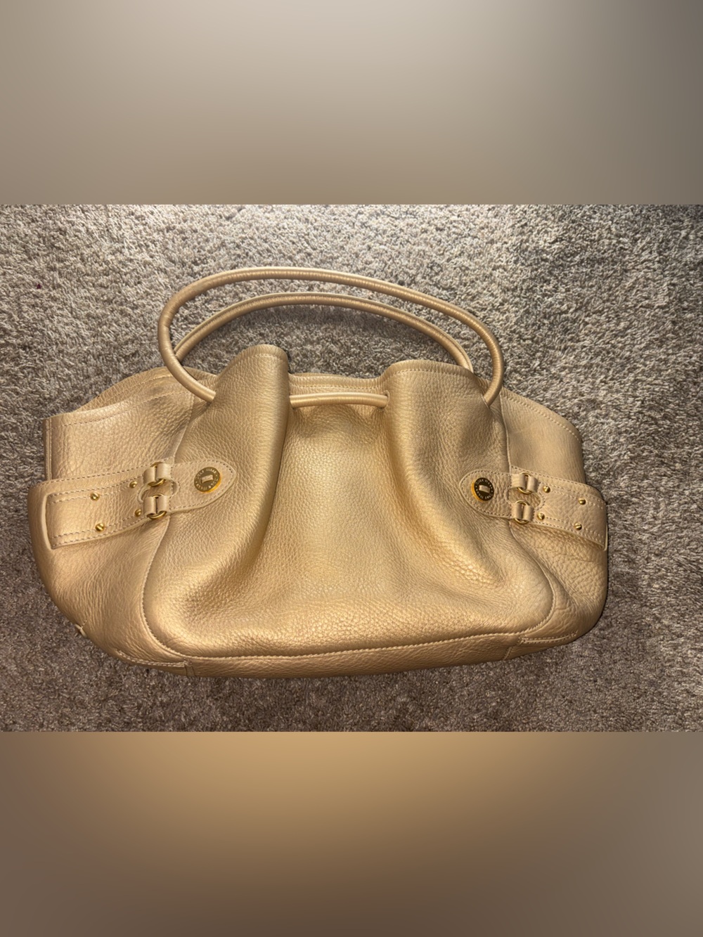 Leather Tote Handbag in Light Gold